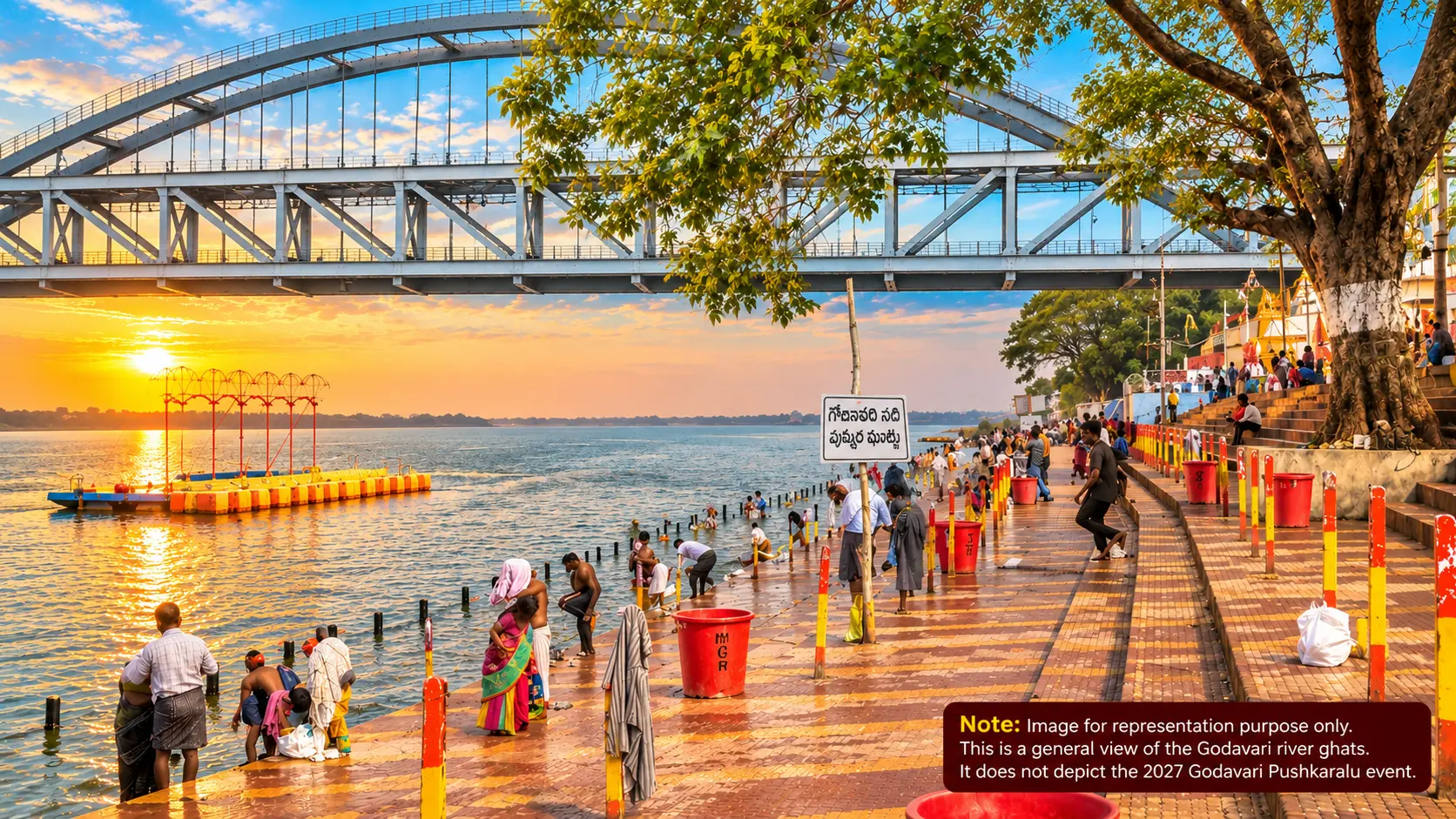Pilgrims at Pushkar Ghat in Rajahmundry during the holy dip